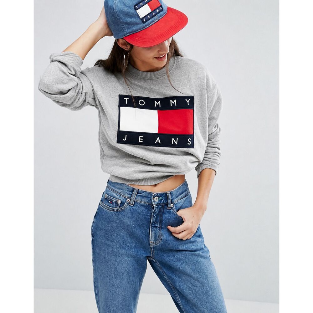 Oversize Tommy Jeans Gray Big Flag Logo Crewneck Sweatshirt